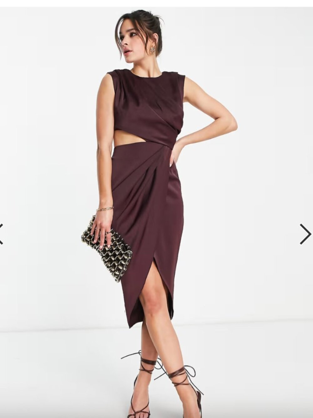 ASOS DESIGN drape detail midi dress with cut out detail, Size 0
